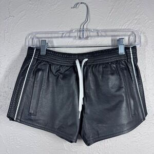 Vintage Mr. S Leather handmade black leather shorts unisex small goth fetish SF